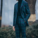 AIDASE  -  Costume Men's Suit Homme British Men Cotton Suits Lapel Groom Plaid Tuxedos Tailor-Made 2 Pieces Wedding Groom Business Suit aidase-shop