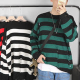 AIDASE  -  Black Stripe Sweaters Destroyed Ripped Sweater Men Pullover Hole Knit Jumpers Men Oversized Sweatshirt Harajuku Long Sleeve Tops aidase-shop