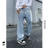 AIDASE  -  Star Embroidered Jeans Men's and Women's Retro Washed Jeans Fashion High Street Hip Hop Designer Loose Straight Wide Leg Pants