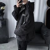Aidase Tactical Hip Hop Cargo Techwear Jackets Coats Streetwear Cardigan Casual Bomber Outerwear Hooded Letter Multi-pocket for Men