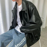 AIDASE  -  Spring New Loose Soft Leather Jacket Single Breasted Jacket Men Casual Biker Jacket Men Jacket Leather Large Size XXL aidase-shop