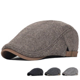 AIDASE  -  Big Size Newsboy Cap Men Winter Wool Thick Warm Vintage Herringbone Casual Stripe Berets Gatsby Flat Hat Peaked Cap Adjustable