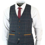 Aidase Navy Blue Mens Suits Wine Check Herringbone Tweed Vintage 3 Piece Costume Homme New Marc Darcy Suit aidase-shop