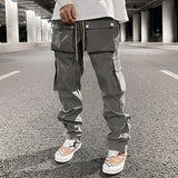 59.15Aidase High Street Multi-pocket Casual Trousers for Men and Women Side Breasted Drawstring Cargo Pants Harajuku Solid Loose Pants aidase-shop