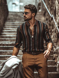 Spring and summer new men's striped shirt Slim multi-color lapel men's casual long-sleeved shirt youth men's clothing aidase-shop
