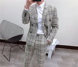 Aidase Latest New Style Smoking Plaid Men's Suit Double Breasted 2 Pieces Blazer Pants Tailored Formal Wedding Tuxedos Causal Prom  New