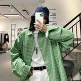 Korean style casual Hawaiian shirt on long sleeve striped fashion streetwear shirts hombre shirt db60sh men's clothes 