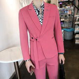 Aidase Suit Set Belt Slim Fit Korean Suit 2 Piece Suit Blazer Men Tuxedo Suit Belt Blazer Suit Men Stylish Blazer Stage Party Club
