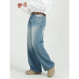 Aidase Fall/Winter Men/Women Retro Blue Loose Straight Long Jeans 90s Vintage Casual Trousers  All Match Korean Denim Pants
