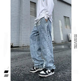AIDASE  -  Star Embroidered Jeans Men's and Women's Retro Washed Jeans Fashion High Street Hip Hop Designer Loose Straight Wide Leg Pants aidase-shop
