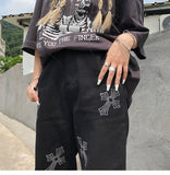 AIDASE  -  Cross Jeans Men and Women Trendy Brand Straight Loose Wide Let Pants American Streetwear Retro Vintage Long Black aidase-shop