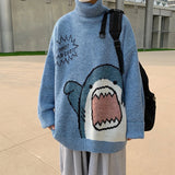 AIDASE  -  Winter Men Turtlenecks Shark Sweater Men Patchwor Harajuku Korean Style High Neck Oversized Grey Turtleneck Pullover Men aidase-shop