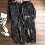 AIDASE  -  Men's long sleeve zippers pockets cargo jumpsuits with belt Casual trendy pants set Overalls Gray Black aidase-shop