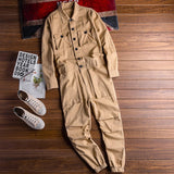 AIDASE  -  Men's long sleeve pockets cargo joggers jumpsuits Casual overalls coveralls Costume pants Black Army green Khaki aidase-shop