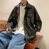 AIDASE  -  Black Faux Leather Jacket Men Autumn Mens Hip Hop Jacket PU Leather Male Oversize Streetwear Korean Trend Jackets Coats aidase-shop