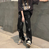 AIDASE  -  Cross Jeans Men and Women Trendy Brand Straight Loose Wide Let Pants American Streetwear Retro Vintage Long Black aidase-shop