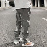 59.15Aidase High Street Multi-pocket Casual Trousers for Men and Women Side Breasted Drawstring Cargo Pants Harajuku Solid Loose Pants aidase-shop