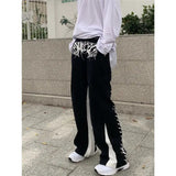 AIDASE  -  Letter Spine Embroidery Cargo Pants Mens High Street Hip Hop Patchwork Jeans Loose Straight Wide Leg Full Length Black Denim aidase-shop