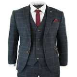 Aidase Navy Blue Mens Suits Wine Check Herringbone Tweed Vintage 3 Piece Costume Homme New Marc Darcy Suit