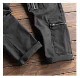 AIDASE  -  Men's long sleeve zippers pockets cargo jumpsuits with belt Casual trendy pants set Overalls Gray Black aidase-shop