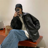 AIDASE  -  Black Faux Leather Jacket Men Autumn Mens Hip Hop Jacket PU Leather Male Oversize Streetwear Korean Trend Jackets Coats aidase-shop