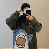 AIDASE  -  Winter Men Turtlenecks Shark Sweater Men Patchwor Harajuku Korean Style High Neck Oversized Grey Turtleneck Pullover Men aidase-shop