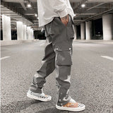 59.15Aidase High Street Multi-pocket Casual Trousers for Men and Women Side Breasted Drawstring Cargo Pants Harajuku Solid Loose Pants aidase-shop
