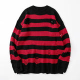 AIDASE  -  Black Stripe Sweaters Destroyed Ripped Sweater Men Pullover Hole Knit Jumpers Men Oversized Sweatshirt Harajuku Long Sleeve Tops aidase-shop