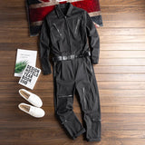 AIDASE  -  Men's long sleeve zippers pockets cargo jumpsuits with belt Casual trendy pants set Overalls Gray Black aidase-shop