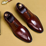 Aidase New Men Dress Handmade Shoes Genuine Leather Male Oxford Italian Classic Vintage Lace-up Men Brogue Shoes Oxford aidase-shop