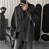 Striped Shirt Jacket Men Women Hong Kong Style Japanese Casual Oversize Trend Black Unisex Gothic Long-Sleeved Shirt Autumn Tops aidase-shop