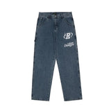 AIDASE  -  American Retro Letter Printed Jeans Men's Fashion Loose Straight Wide Leg Pants High Street Casual Trousers Punk Baggy Pants aidase-shop