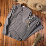 AIDASE  -  (Shirt + trousers) spring Chinese Style men shirt Cotton and linen shirts men's casual shirts A set of clothes size M-5XL aidase-shop