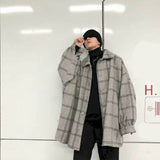 Aidase  Men Korean Style Plaid Overcoat  Overcoat Wool Mens Streetwear Windbreaker Harajuku Fashions Oversize Jackets Coats aidase-shop