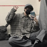 Ootdstudio Korean ins versatile Plaid loose oversize long sleeve shirt for men and camisa masculina gray shirts 2021 Maytrends