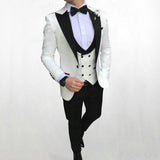 Aidase Men Suit Fashion Formal Business Slim Fit 3 Pieces White Blazers Burgundy Pants Men's  Wedding Male Set Groom Suit aidase-shop