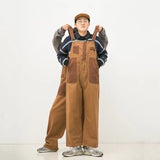 Aidase   Men's New Japanese Retro Overalls Brown Color Casual Pants Couple Pants Loose Straight Trousers Salopettes Romper Jumpsuit aidase-shop