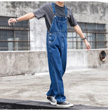 AIDASE  -  Men's Plus Size Denim Bib Overalls Classic Big Pocket Cargo Jeans Loose Working Coveralls Suspenders Jumpsuits Dark Light Blue aidase-shop