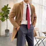AIDASE  -  Camel Warm Woolen Mens Long Coat Jacket Custom Made Thick Wedding Tailored Party Prom Business Blazer Only One Piece Suit aidase-shop