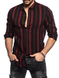 Spring and summer new men's striped shirt Slim multi-color lapel men's casual long-sleeved shirt youth men's clothing aidase-shop
