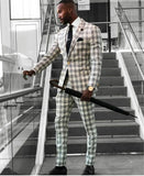 AIDASE  -  Gentleman Check Mens Suits Plus Size Groom Men Business Pants Suit Tailored Plaid Prom Party Wedding Tuxedos (jacket+pants) aidase-shop