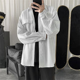 Striped Shirt Jacket Men Women Hong Kong Style Japanese Casual Oversize Trend Black Unisex Gothic Long-Sleeved Shirt Autumn Tops aidase-shop