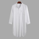 AIDASE  -  Men's Cotton Button-down Sleep Robe Solid Color Stand Neck Long Sleeve Nightgown Fashion Comfortable Home Wear Loose Bathrobe aidase-shop