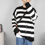 AIDASE  -  Black Stripe Sweaters Destroyed Ripped Sweater Men Pullover Hole Knit Jumpers Men Oversized Sweatshirt Harajuku Long Sleeve Tops aidase-shop