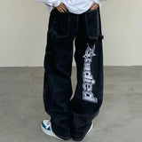 AIDASE  -  American Retro Letter Printed Jeans Men's Fashion Loose Straight Wide Leg Pants High Street Casual Trousers Punk Baggy Pants aidase-shop