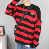 AIDASE  -  Black Stripe Sweaters Destroyed Ripped Sweater Men Pullover Hole Knit Jumpers Men Oversized Sweatshirt Harajuku Long Sleeve Tops aidase-shop