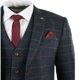 Aidase Navy Blue Mens Suits Wine Check Herringbone Tweed Vintage 3 Piece Costume Homme New Marc Darcy Suit aidase-shop