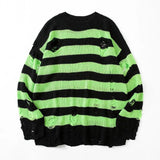 AIDASE  -  Black Stripe Sweaters Destroyed Ripped Sweater Men Pullover Hole Knit Jumpers Men Oversized Sweatshirt Harajuku Long Sleeve Tops aidase-shop