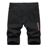 AIDASE  -  Men's Letters Printed Embroidery Denim Shorts Summer Holes Ripped Jeans Slim Stretch Breeches Black White aidase-shop