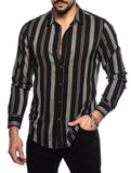 Spring and summer new men's striped shirt Slim multi-color lapel men's casual long-sleeved shirt youth men's clothing aidase-shop